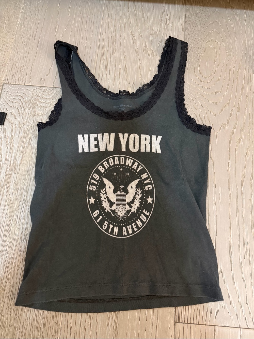 Brandy Melville Black New York Graphic Lace-Trim Tank